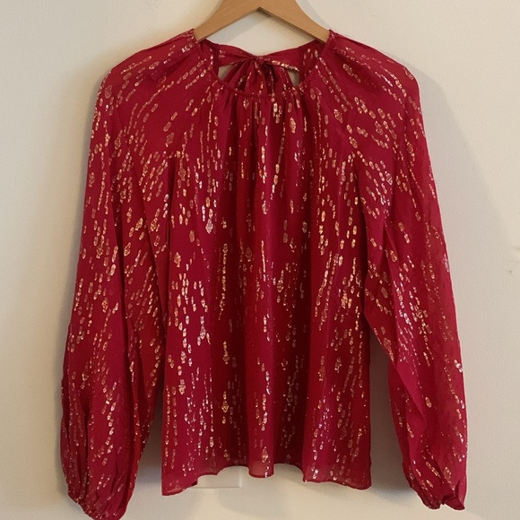 NWT Lilly Pulitzer Noraleen Silk Top Long Sleeved Metallic Red Women’s XS - Picture 4 of 12